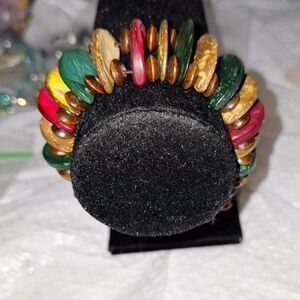 A Dyed Coconut Shell Stretch Bracelet Colorful Tribal Tropical Island